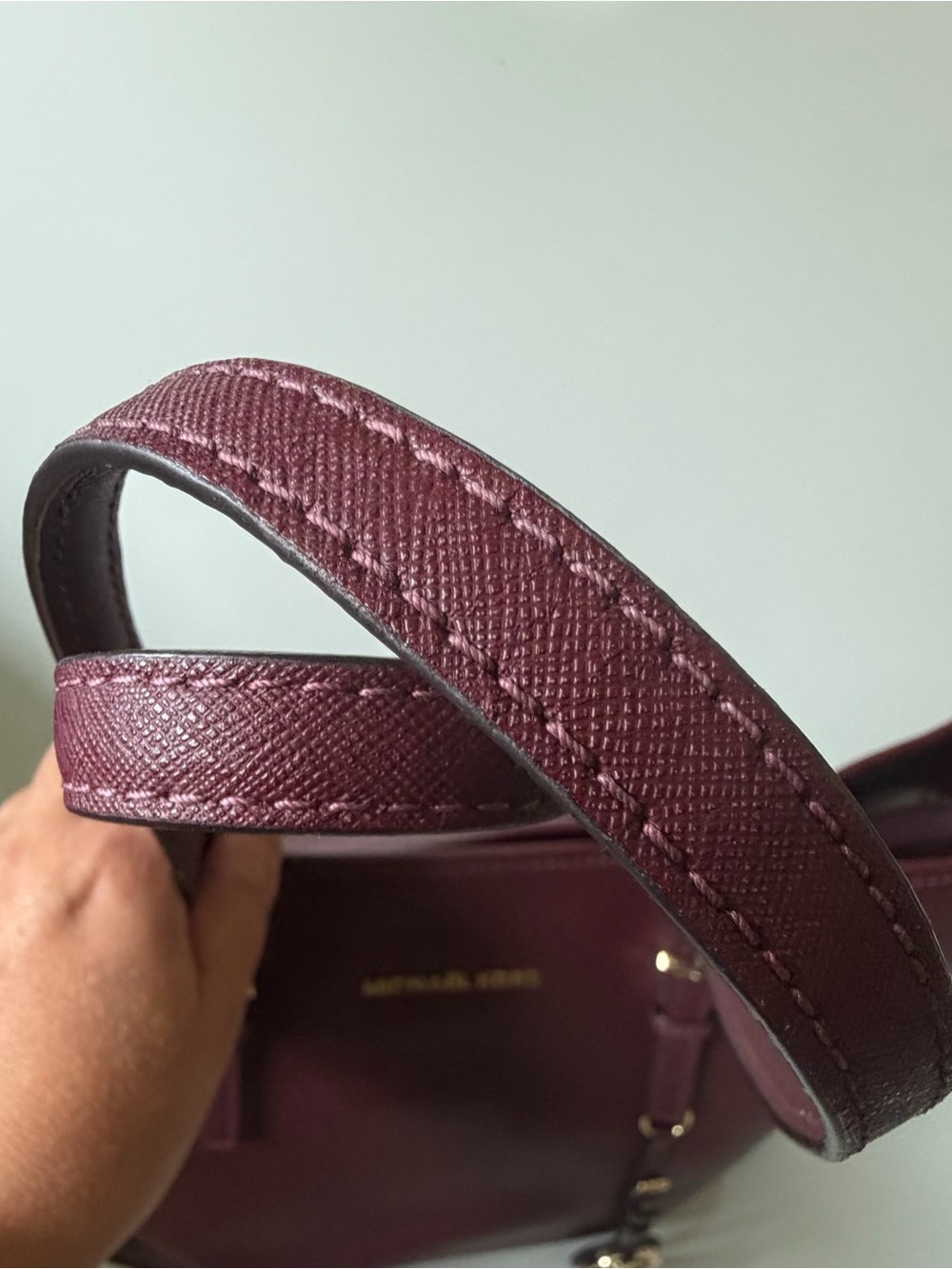 Michael Kors Burgundy Saffiano Leather Jet Set Tote Shoulder Bag - Picture 3 of 7